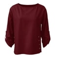 thumbnail image 4 of Delayuji Women's Cotton Linen Shirt Round Neck Long Sleeve Shirt with Button Fashion Solid Color Loose Summer Tops Business Casual Outfits, 4 of 5
