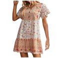 thumbnail image 1 of Robes d'Été pour Femmes Plage Aguichant Imprimé Manches Courtes Col en V Boho Mini Robes Décontractées d'Été pour Femmes, 1 of 7