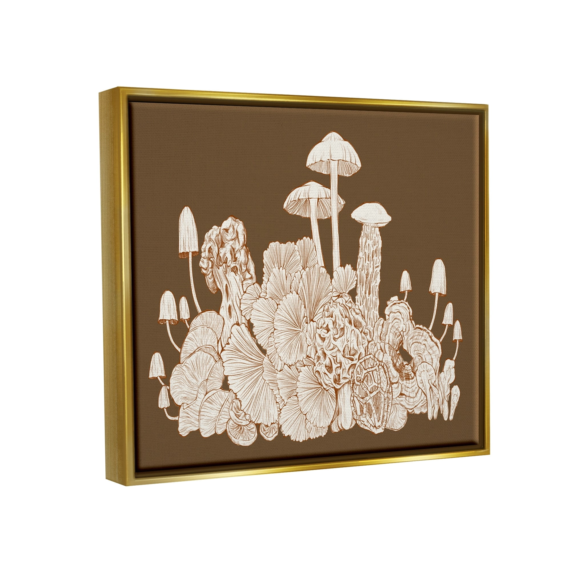 Stupell Industries Mushroom Cluster Sketch Brown Boho Forest Forage Metallic Gold Framed Floating Canvas Wall Art, 16x20, by Ziwei Li