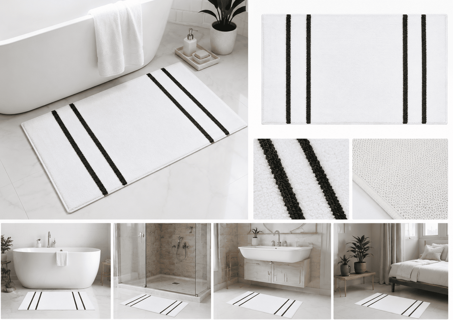 Tritex Microfiber Bath Rug, 20" x 30", White, 1-Piece