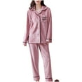 thumbnail image 2 of Mrat Pajama Sets Womens Pajamas Set wear Ladies Fashion Flannel Solid Print Pocket Long Sleeve and Long Pants Pajama Suit Female Sleepwear Shirt and Shorts, 2 of 8