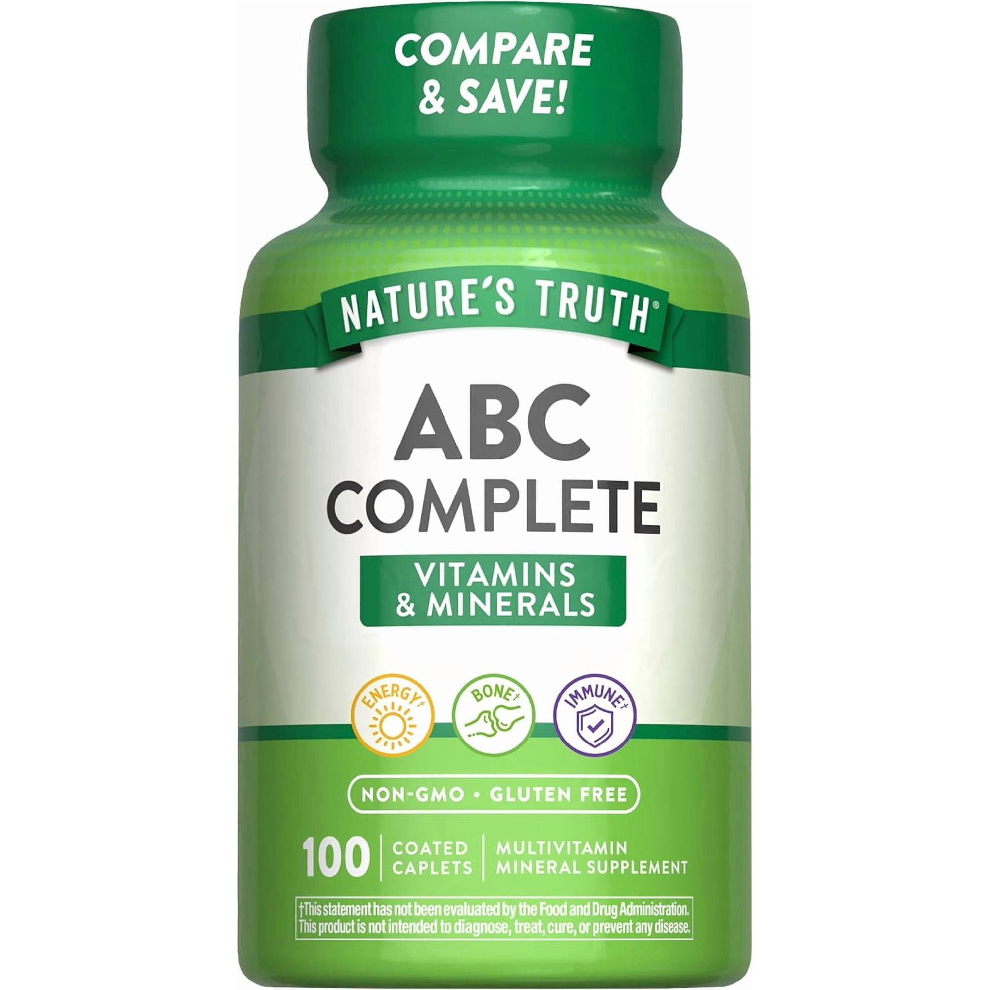 ABC Complete Multivitamin | 100 Caplets | For Men and Women | by Nature's Truth