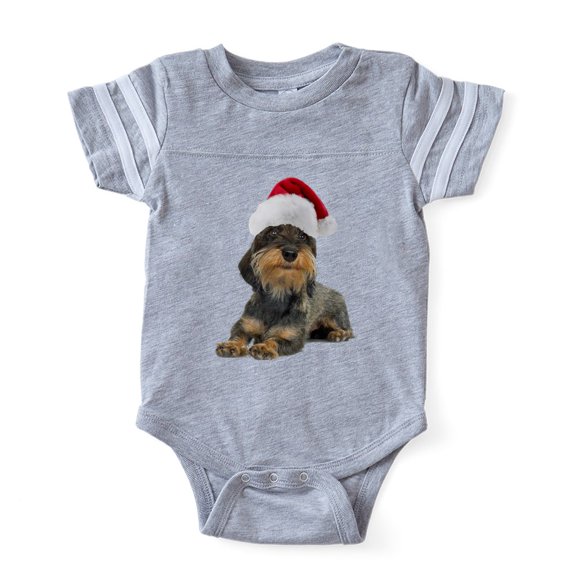 CafePress - FIN Wirehaired Dachshund Santa CROP Baby Football - Cute Infant Baby Football Bodysuit