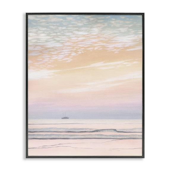 Stupell Industries Orange Sunrise & Boat Nautical & Beach Painting Black Framed Art Print Wall Art, 11 x 14