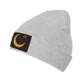 thumbnail image 2 of LNWH Knitted Acrylic Hat, Cat Moon Sky Cartoon Pattern Winter Beanie Hat for Cold Weather, Gray, 2 of 8