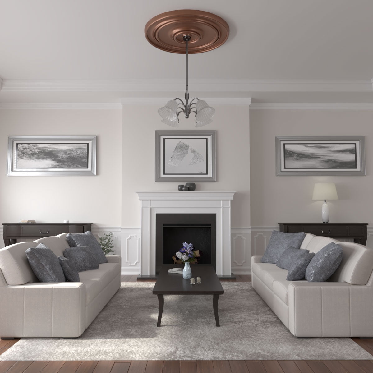 54"OD x 4 7/8"P Large Classic Ceiling Medallion (Fits Canopies up to 13 1/2"), Hand-Painted Polished Copper