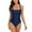 Dark Blue, variant on TrendVibe365 Womens Bathing Suits Tummy Control Strap Bandeau One-Piece Modest Solid Ruched Pleated Romper Swimwear Modest High Cut Bikinis Tankinis for Holiday, Travel and Seaside