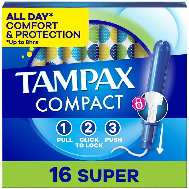 Tampax Compact Pearl Tampons, with LeakGuard Braid & Extendable Applicator, Super Absorbency, Compact Extendable Applicator, Unscented