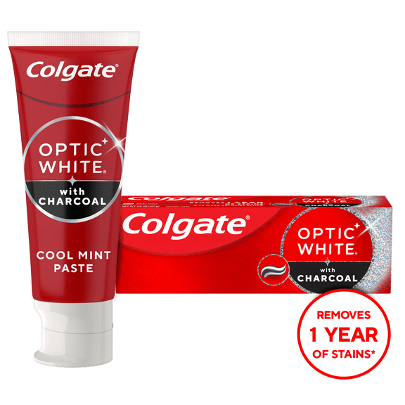 Colgate Optic White with Charcoal Teeth Whitening Toothpaste, Anticavity Toothpaste with Fluoride, Cool Mint Flavor, 3.8 oz