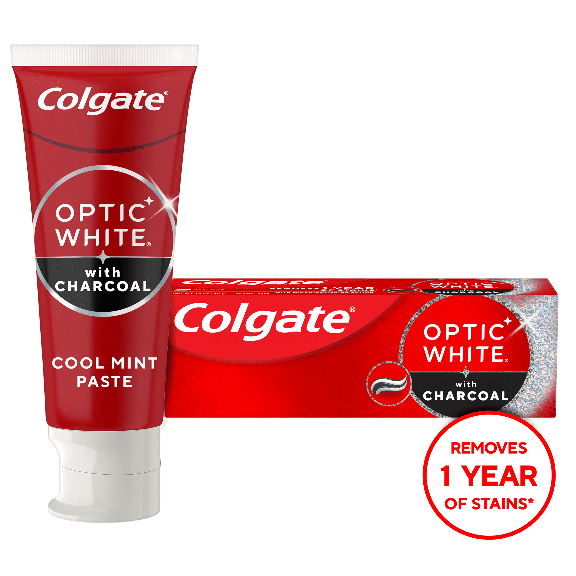 Colgate Optic White with Charcoal Teeth Whitening Toothpaste, Anticavity Toothpaste with Fluoride, Cool Mint Flavor, 3.8 oz