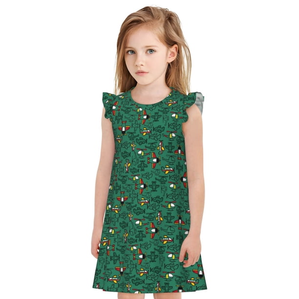 Fotbe Cartoon Air Transportation Vestido de Dormir para Niñas de 3 a 10 Años, Mangas Cortas, Estilo Princesa, Pijama Camisón con Mangas Voladas-Large