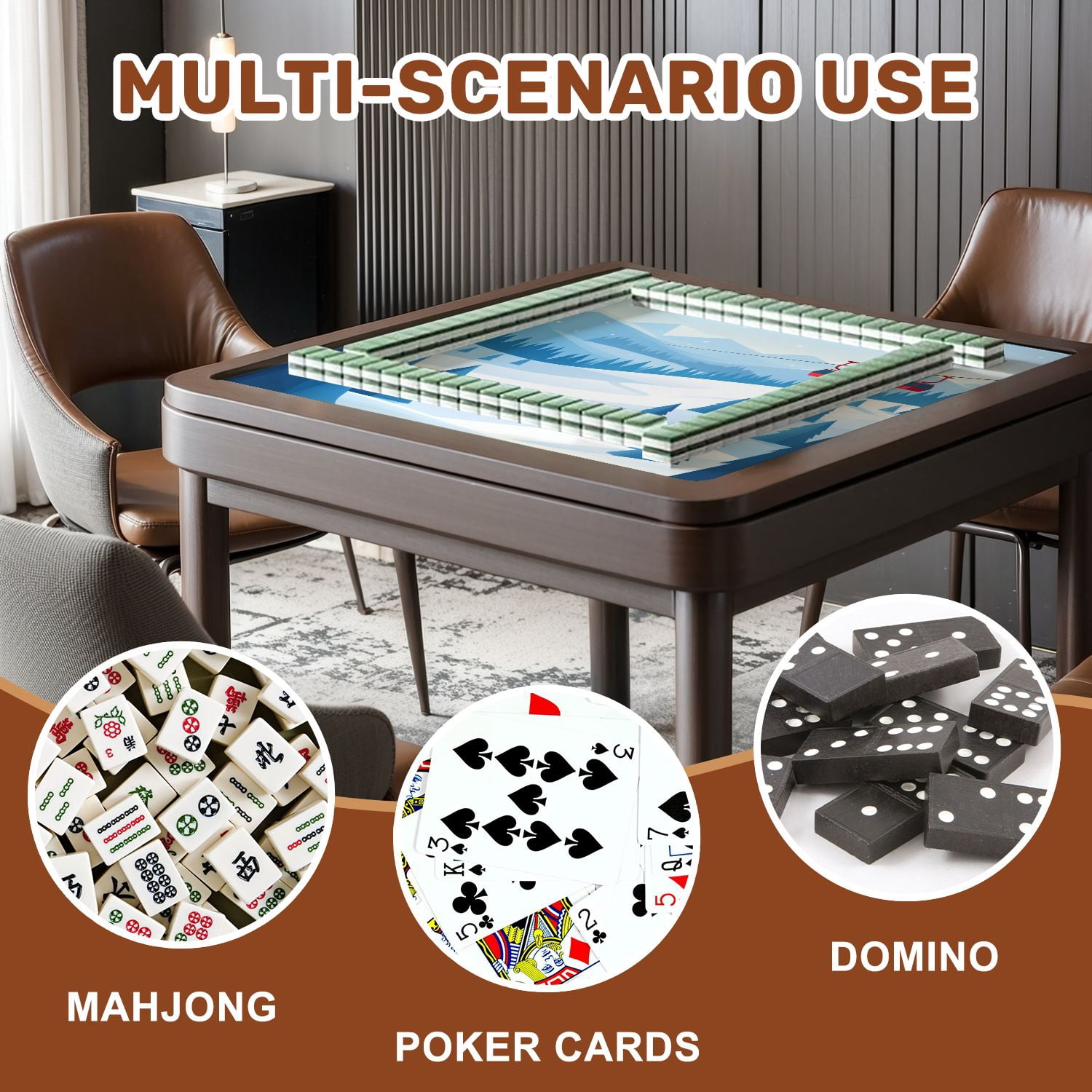 Mahjong Mat 31.5" x 31.5" Winter mountain landscape Non-Slip Noise Reduction American Mahjong Tiles Table Cover for Dominoes Poker Card Board Games Gift