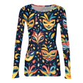 thumbnail image 5 of Mardi Gras Shirts for Women Carnival Mask Print Long Sleeve Graphic Tee Feathers Print Crew Neck Gold T Shirts Sky Blue M, 5 of 7