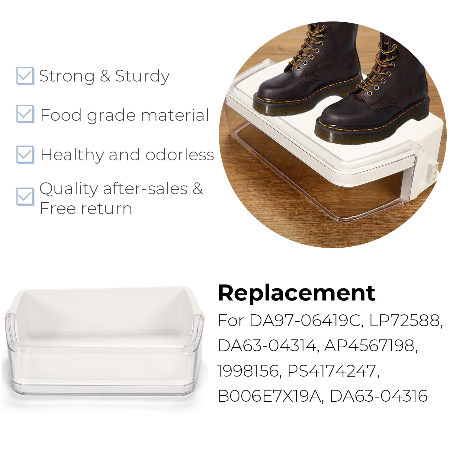 KOJEM DA97-06419C Refrigerator Door Shelf Fit for Samsung Right Side White Replaces DA63-04314 RH Basket Bin