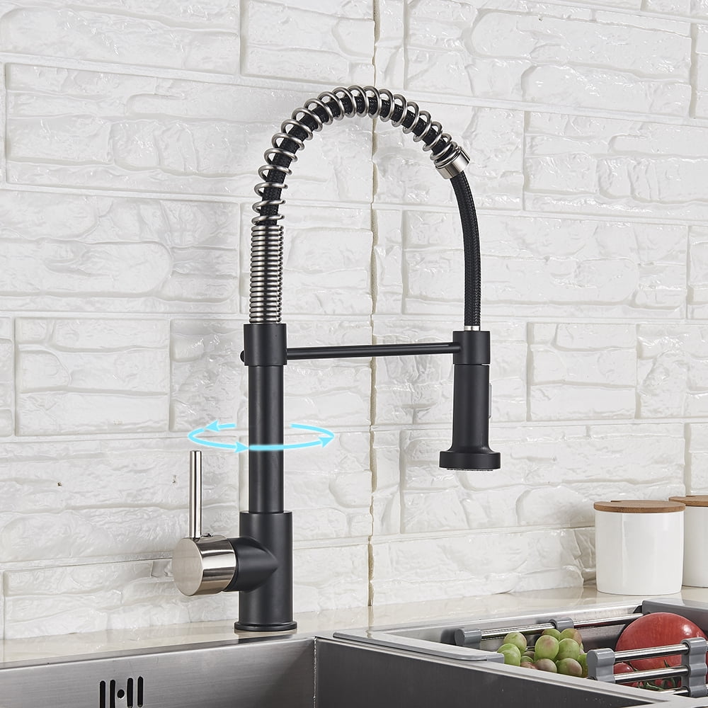 Senlesen Black Brushed Nickel Kitchen Sink Faucet Pull Down Sprayer Deck Mounted
