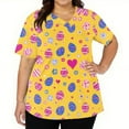 thumbnail image 3 of OIOLOYJM Easter Scrubs Tops for Women 2026 Happy Stretch Bunny Eggs Graphic Tops Short Sleeve V Neck Shirt Soft Plus Size Working Uniform with 2 Pockets Yellow L, 3 of 5
