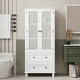 thumbnail image 5 of Homfa Bathroom Cabinet with Rattan Doors, Rattan Linen Storage Cabinet with 2 Drawers, White, 5 of 8