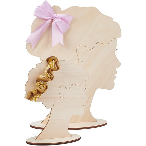 2 Sets Hairpin Display Stand 2 Sizes Head Silhouette Hair Holder Wooden Head Template Hair Bun Silhouette Showcase for DIY Crafts Fairs Booths Selling Boutique Personal Exhibition 1set