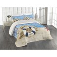 thumbnail image 2 of Ambesonne Vintage Quilted Coverlet 3 Pcs, Beach Coastline Welcome, King Size, Eggshell Blue Red, 2 of 4