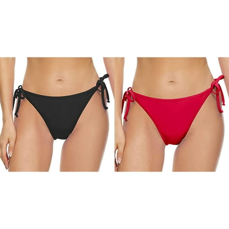 (2-Pack) Women Vintage Print Low Swim Pants Cover Ups Waist Brazilian Bikini Bottom Womens Plus Size Swim Bottoms Swimwear Briefs Beachwear Brazilian Bikini Bottom Side Tie Thong Bathing Swimbottom