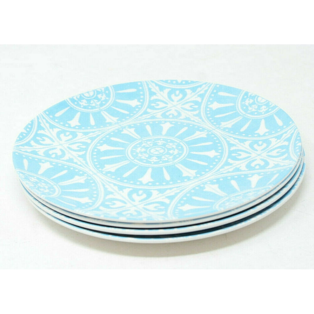 Porto Melamine Picnic Outdoor Indoor Salad Plate in Blue White (Set of 4)