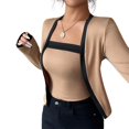 thumbnail image 3 of Women'S Contrast Colorblock Cardigan Vest Two-Piece Set Long Sleeve Cropped Cardigan Striped Shawl Khaki L, 3 of 7