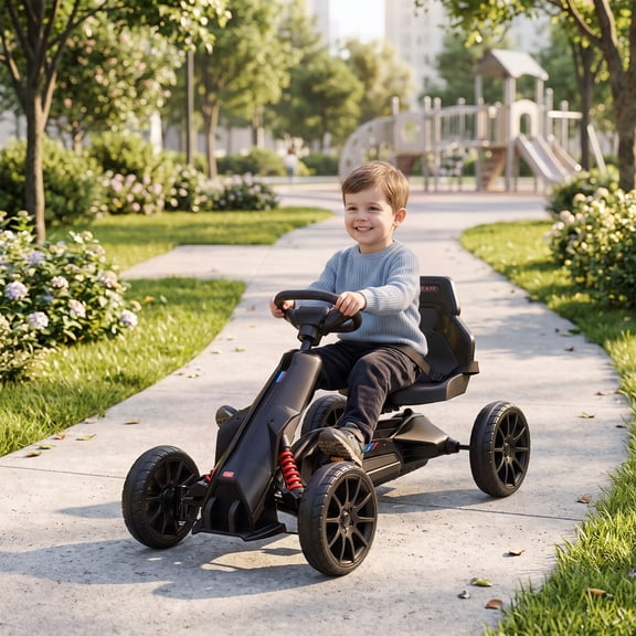 Aosom Kids Pedal Go Kart, Outdoor Ride on Toys w/ Adjustable Seat, Swing Axle, Handbrake, EVA Wheels, for Boys and Girls Aged 3-8 Years Old, Black
