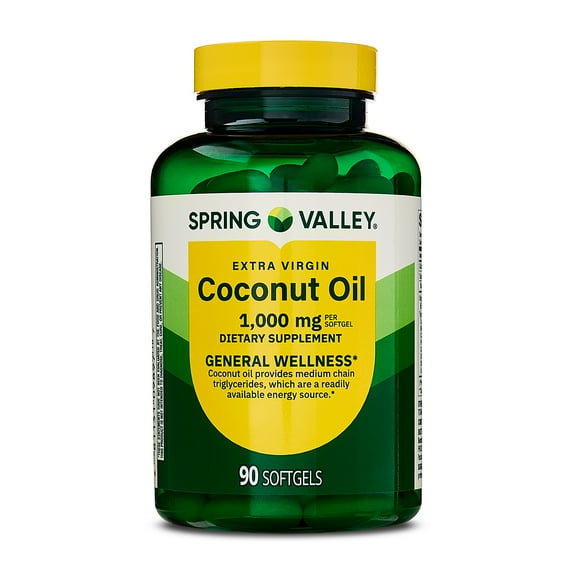 Spring Valley Extra Virgin Coconut Oil General Health & Wellness Dietary Supplement Softgels, 1,000 mg, 90 Count