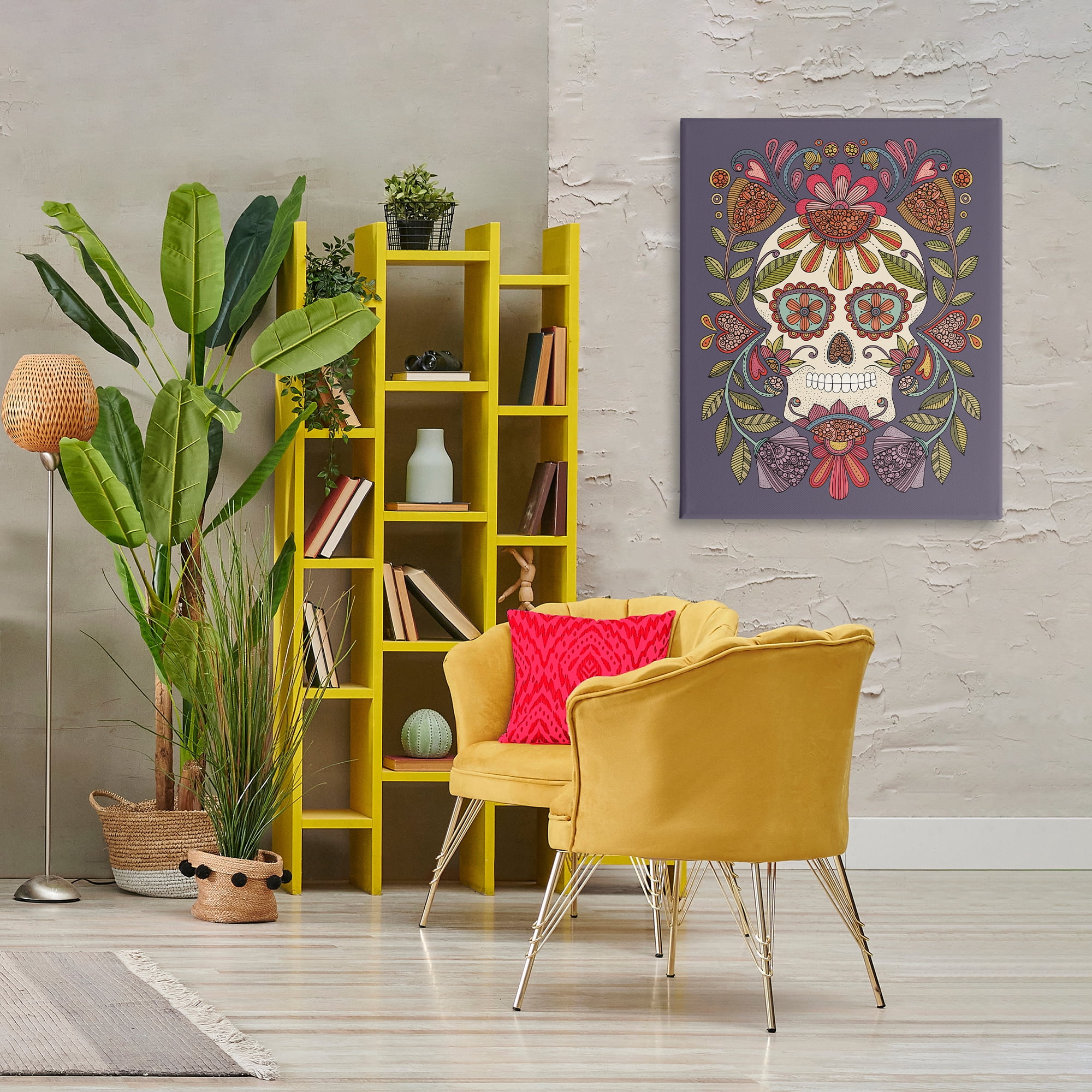 Stupell Industries Patterned Sugar Skull Holiday Painting Gallery Wrapped Canvas Art Print Wall Art, 30 x 40