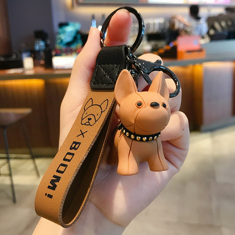 Black Cool Bulldog Keychain For Women Cute Dog Resin Keyring Girls Bag  Accessories Fashion Car Charm