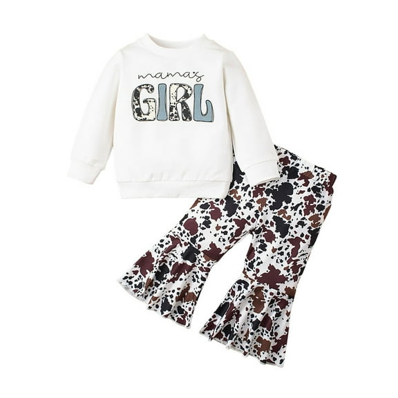 Newborn Baby Girl Clothes Letter Printed Long Sleeved Sweater Cow Pattern Bell-bottomed Pants Set 2PCs Infant Fall Winter Outfits