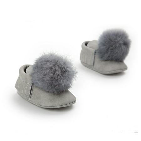 

Caitzr Casual Baby Girls Shoes Toddler Fluffy Hair Ball Anti Slip Cute Boots Slippers