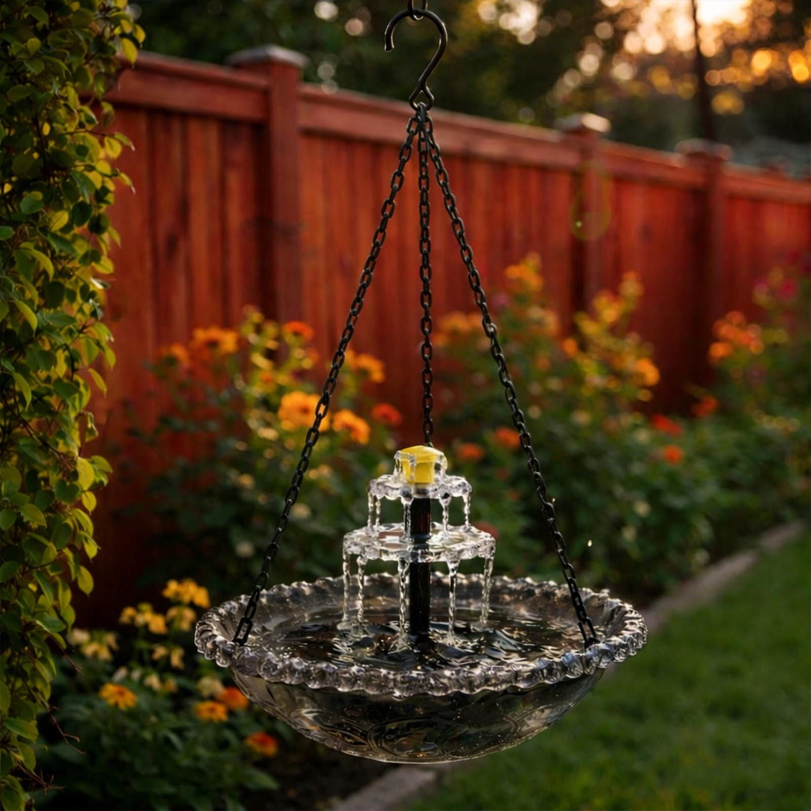 Hanging Solar Bird Bath Fountain 3 Layers, 9.84''W Bird Bath Bowl with Solar Powered Pump for Outdoor Garden Backyard Patio Lawn, Wildlife Feeder