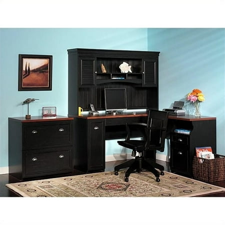 Bush Furniture Fairview L-Shaped Wood Home Office Set in Black Bush Furniture Fairview L-Shaped Wood Home Office Set in Black