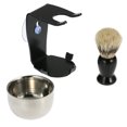 thumbnail image 2 of Brosse de Rasage pour Barbier pour Hommes Badger Cheveux+support Acrylique Noir+bol+ensemble de Savon Workhe, 2 of 9