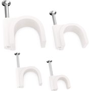 Pro-Grade, Cable Clips with Steel Nails 6mm, 8mm, 10mm, 12mm Wire Holders and Tacks 100 Per Size. Durable, UV Resistant Plastic Clips Help Organize Coax, Ethernet, Cat5, Cat6 and Other Cords