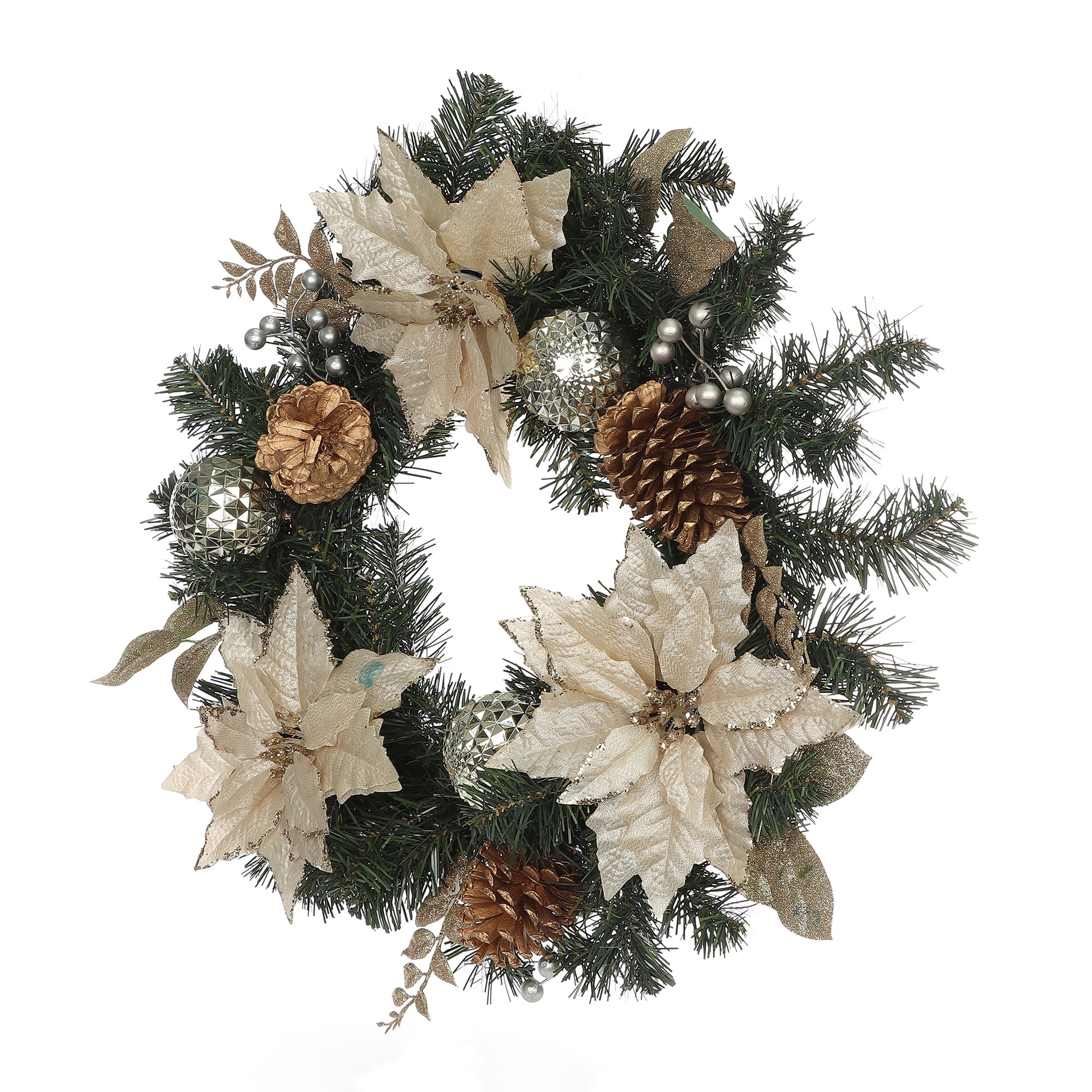 Holiday Time PL 20 in Plastic Gold Poinsettia Wreath Home Decor, HOLIDAY TIME PL 24IN GOLD POINSETTIA WREATH Home Decor