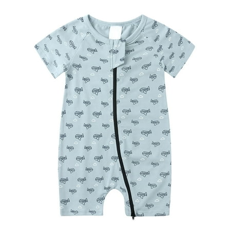 

Utoimkio Infant Baby Boys Girls 2-Way Romper Zip Front Cartoon Print Jumpsuit Toddler Short Sleeve One Piece Outfits