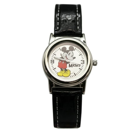 Mickey Mouse Classic Drawn Style w/Black Leather Band Watch