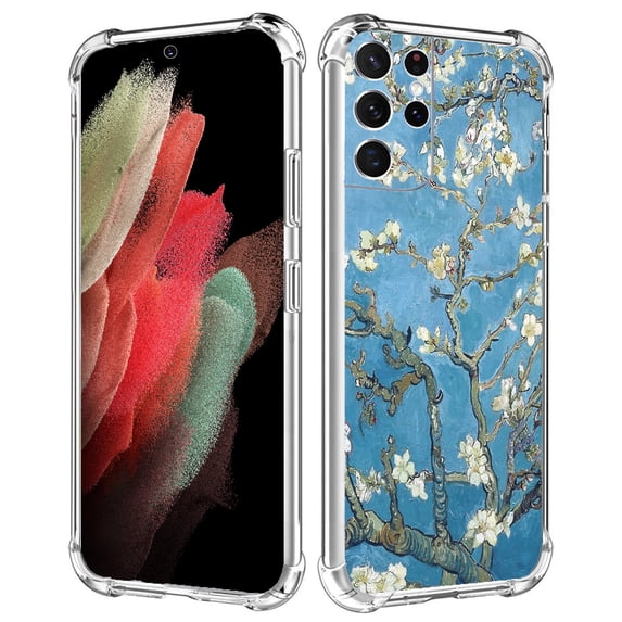 Van Gogh Branch Case for Samsung Galaxy S21 Ultra,Aesthetic Colourful Floral Plant Case for Men Women,Unique Soft TPU Bumper Case Cover