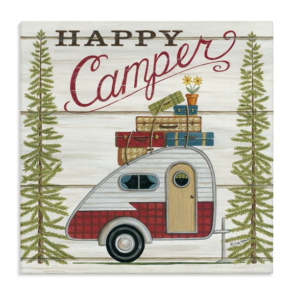 Stupell Industries Farmhouse Rustic Happy Camper Phrase Canvas Art, 17 x 17, by Deb Strain