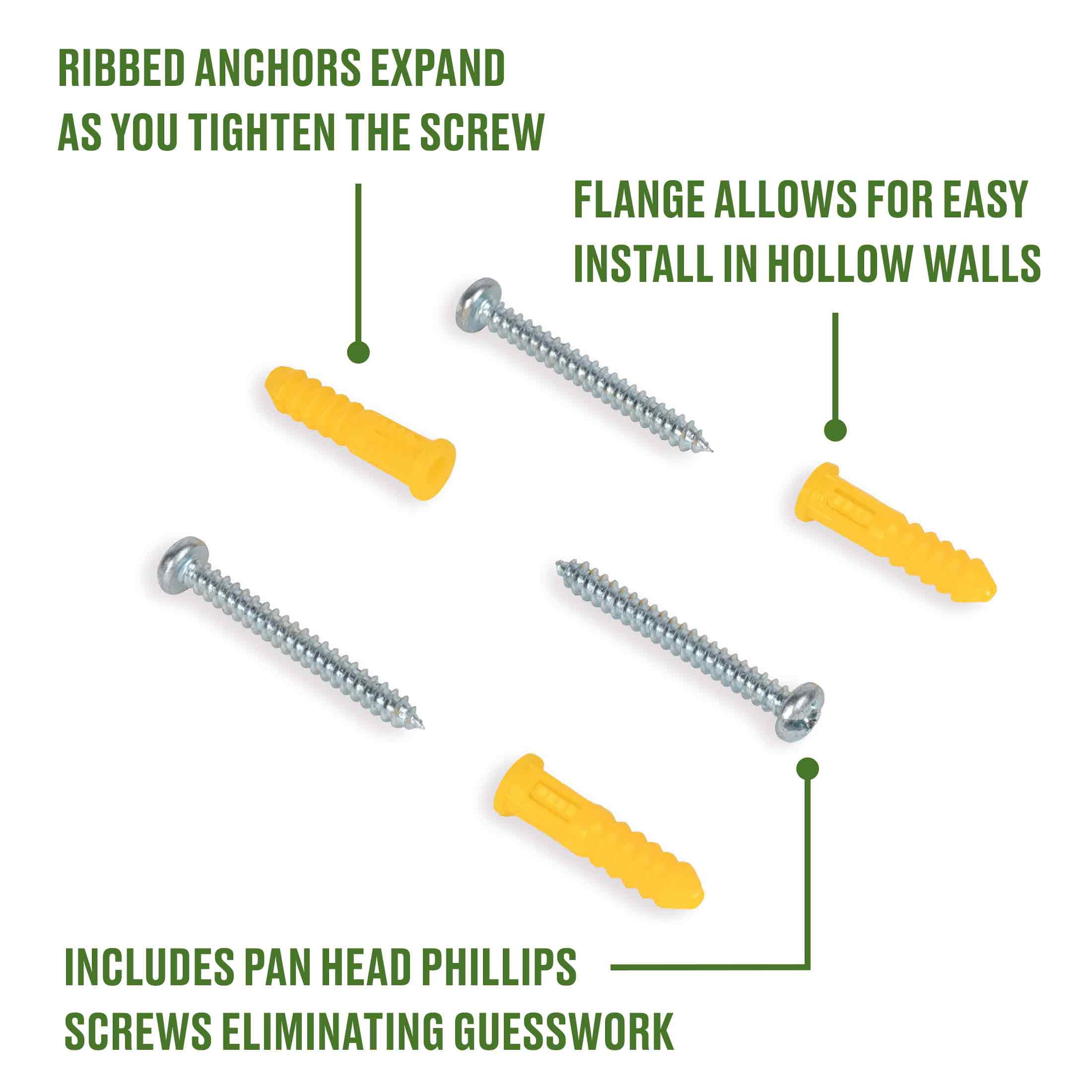 (3 pack) Hillman Multi-Material Ribbed Anchor Screws, #4-6 x 7/8", Plastic and Steel, 10 lbs, Yellow, 40 sets