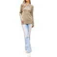 thumbnail image 2 of INSPIRE CHIC Women's Sweater Casual Crewneck Hollow Work Fall Winter Loose Sweater XS Khaki, 2 of 6