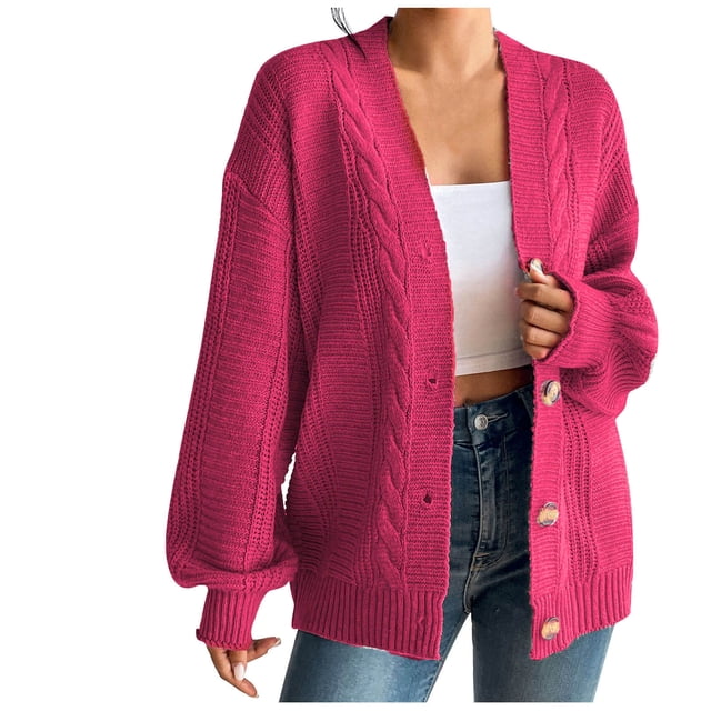 AherBiu Cardigans pour Femmes 2024 Tendance Automne Cardigan Boutonné Tricot Épais Pull Décontracté