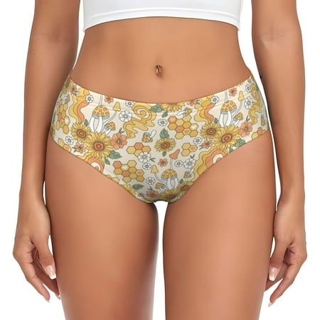 Womens Underwear - Groovy Hippie Flower Mushrooms No Show Seamless Underwear for Women  Soft Stretch Womens Panties  Hipster Ladies Panties Bikini Underwear Briefs