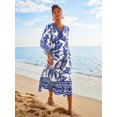 thumbnail image 4 of Blue Tropical Print V-Neck Midi Dress With Bell Sleeves, 4 of 8