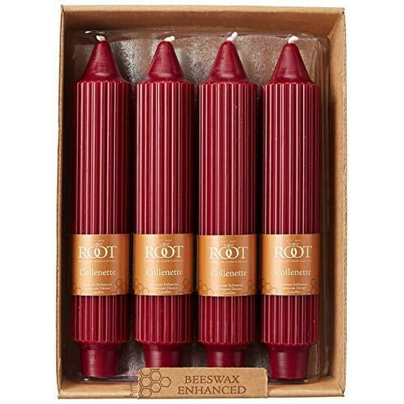 ROOT Unscented Grecian Collenettes Taper Candles, 7-Inch Tall, Box of 4, Garnet