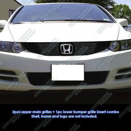 Grille Coupe - Compatible with 2009-2011 Honda Civic Coupe Black Billet Grille Grill Combo Insert