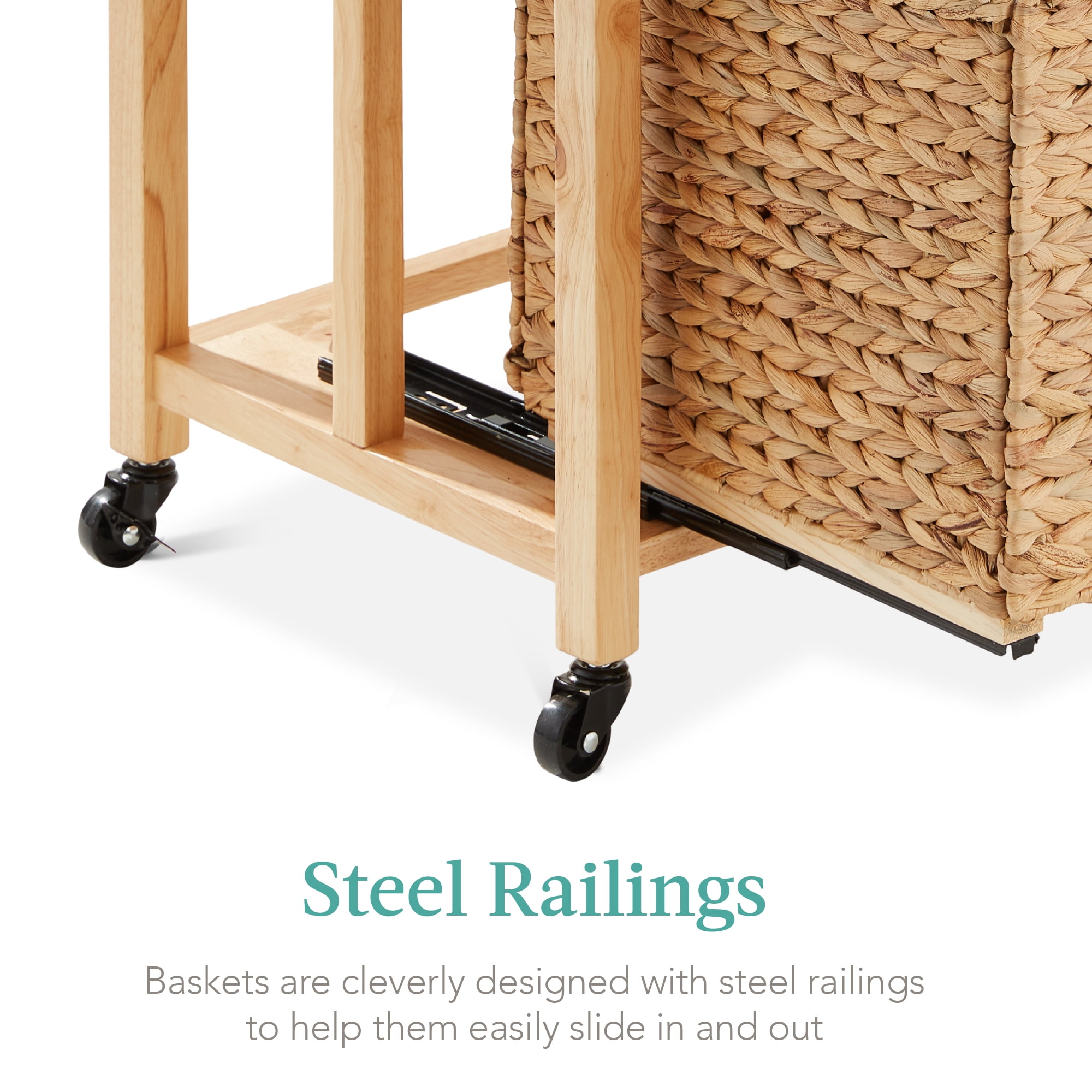 Best Choice Products Vertical Rolling File Cabinet for Home, Office w/ Rubberwood Frame, Locking Caster Wheels - Natural