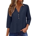 thumbnail image 2 of Womens 3/4 Sleeve Tops Summer Tops for Women 2025 Trendy 3/4 Sleeve V Neck Eyelet Shirts Casual Holiday Vacation Blouses, 2 of 6